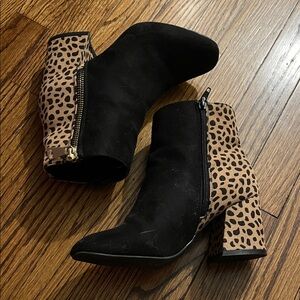 Leopard Print Black Ankle Boots